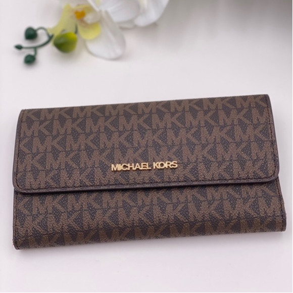 Michael Kors Trifold Wallet Signature Brown - Picture 1 of 12
